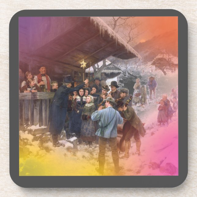 Carol singers in Victorian times winter scene. Coaster (Front)