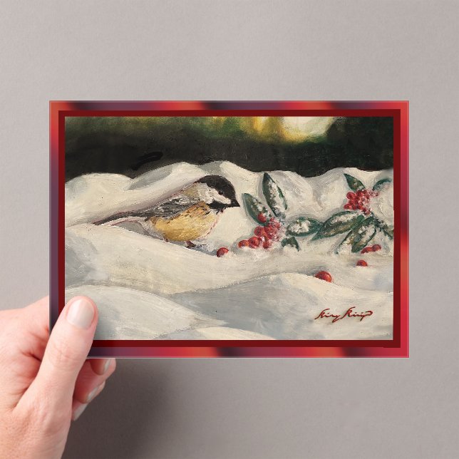 Carol the Chick-a-Dee with Mistletoe Acrylic Invitations (Insitu (Handheld))