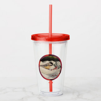 Carol the Chick-a-Dee with Mistletoe Acrylic Tumbler