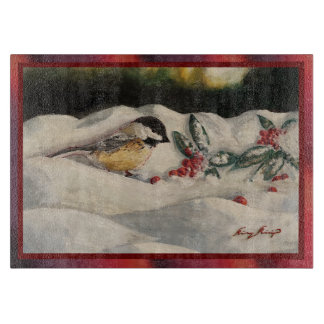 Carol the Chick-a-Dee with Mistletoe Cutting Board