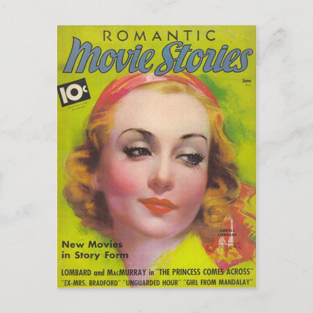 Carole Lombard on the cover of Movie Stories 1936 Postcard (Front)