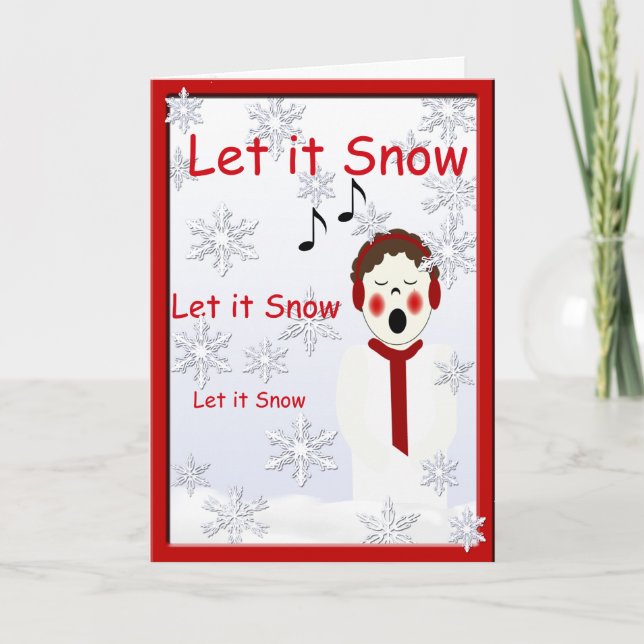 Caroler Boy Christmas Let It Snow Greeting Holiday Card (Front)