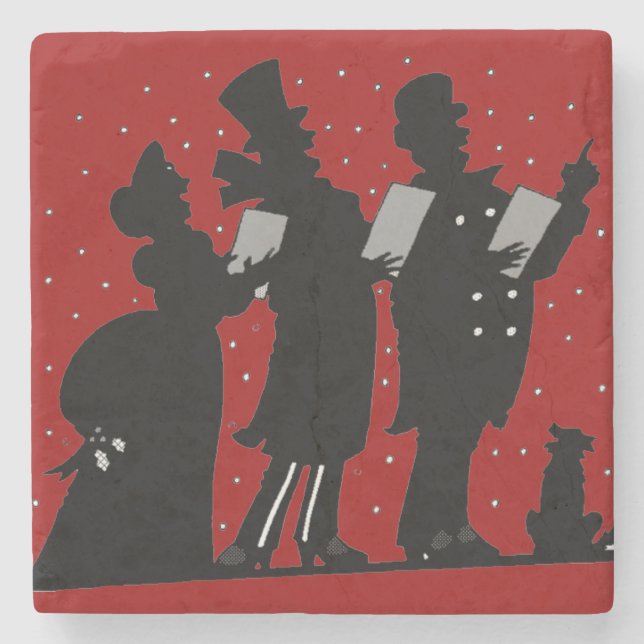 Carolers in Silhouette Christmas Stone Coaster (Front)