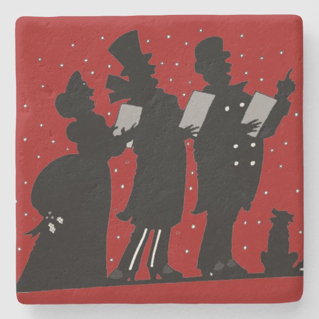 Carolers in Silhouette Christmas Stone Coaster (Front)