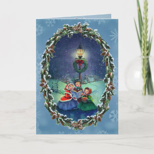 CAROLERS, LAMP & WREATH BY SHARON SHARPE HOLIDAY CARD