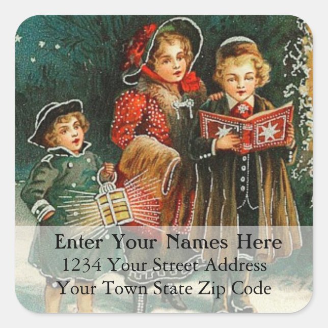 Carolers Singing Vintage Christmas Address Label (Front)