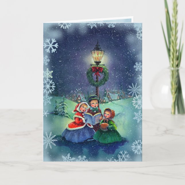 CAROLERS & SNOWFLAKES byt SHARON SHARPE Holiday Card (Front)