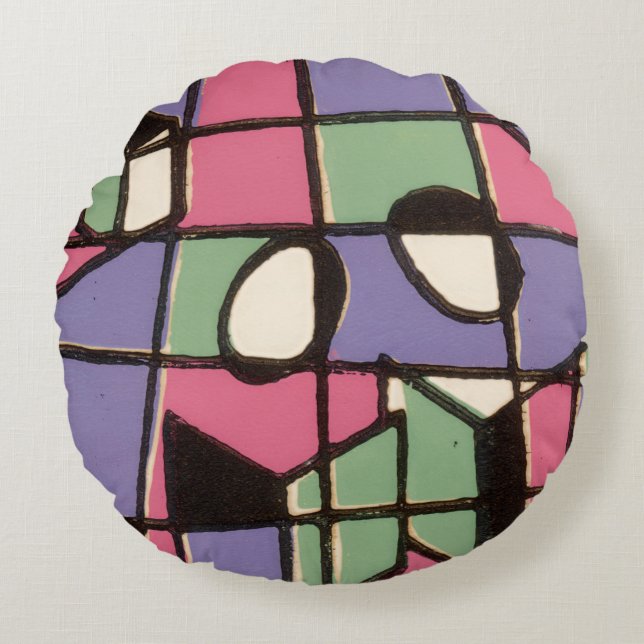 Carolers Stainglass Round Cushion (Front)