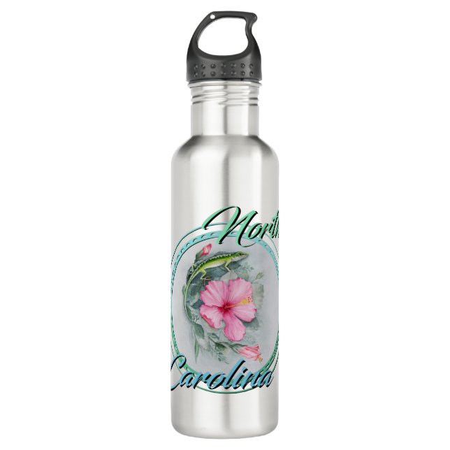Carolina Anole & Hibiscus 710 Ml Water Bottle (Front)