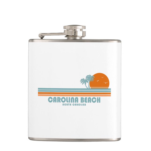 Carolina Beach North Carolina Sun Palm Trees Hip Flask (Front)
