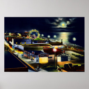 Carolina Beach North Carolina Town View at Night Poster