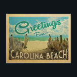 Carolina Beach Postcard Vintage Travel<br><div class="desc">This Greetings From Carolina Beach vintage postcard design features a sandy beach with a beautiful turquoise ocean water and above the sea,  a blue sky with billowy white clouds. In vintage travels style.</div>
