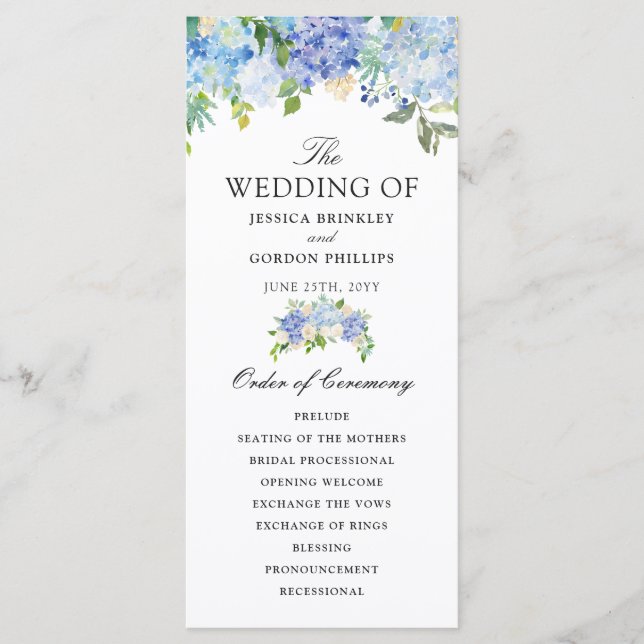 Carolina Bloom Bouquet | Floral Wedding Program Programme (Front)