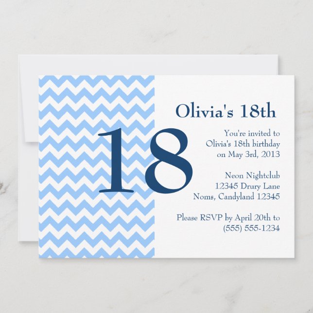 Carolina Blue and Navy Chevron Birthday Invitation (Front)