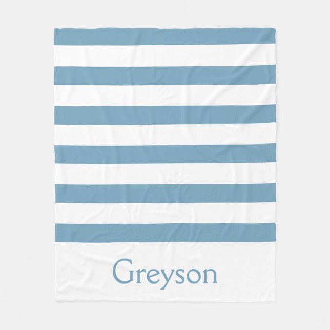 Carolina Blue and White Stripes Personalised Fleece Blanket (Front)