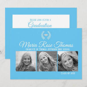 Carolina Blue Cap & Leaves Grad Invitation 5" x 7"