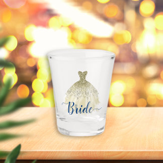 Carolina Blue Golden Dress For Bride Shot Glass