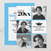Carolina Blue Graduation Invitation, 7" x 5"