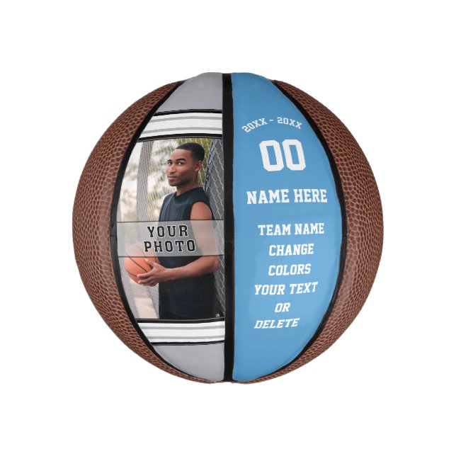 Carolina Blue, White, Grey Custom Mini Basketballs (Vertical)