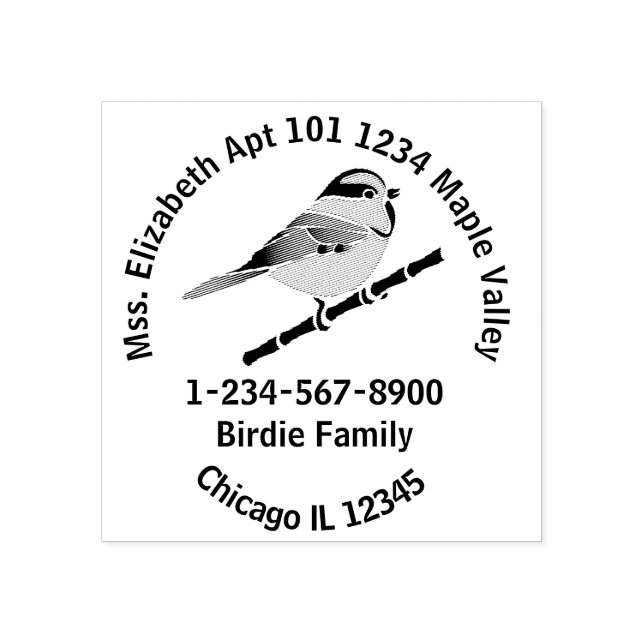 Carolina Chickadee Family Home Contact Information Rubber Stamp (Imprint)