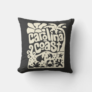 Carolina Coast Beach Vintage Retro Palm Tree Ocean Cushion