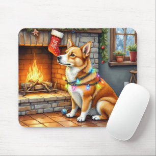 Carolina Dog Fireplace with Christmas Lights Mouse Mat