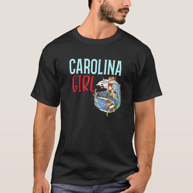 Carolina Girl Surfer Girl Riding Fish In Ocean Wat T-Shirt (Front)
