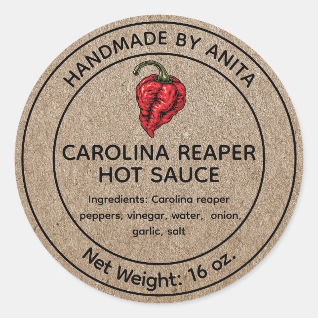 Carolina Reaper Hot Sauce Canning Jar Label Kraft (Front)
