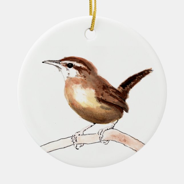 Carolina Wren Art Ceramic Tree Decoration (Front)