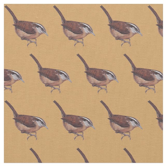 Carolina Wren Bird Art Fabric (Close Up)