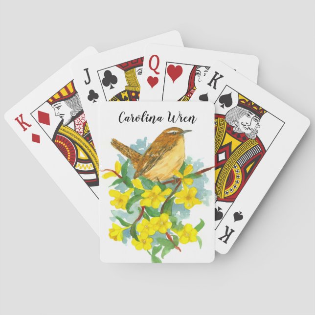 Carolina Wren Bird Yellow Jessamine  Playing Cards (Back)
