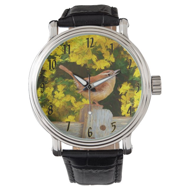 Carolina Wren Painting - Original Wild Bird Art Watch (Front)