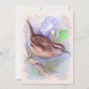 Carolina Wren with Morning Glory Flowers Invitation