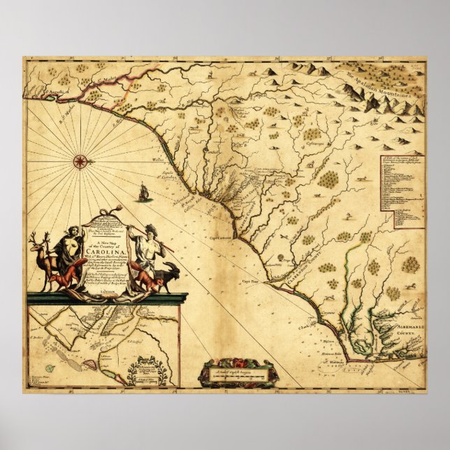 Carolinas with North to the RightPanoramic Map Poster (Front)