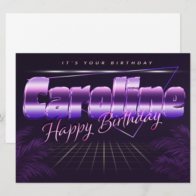 Caroline name first name lilac retro card birthday (Front/Back)