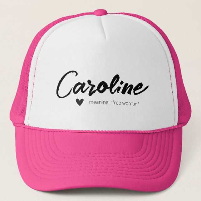 Caroline Name Meaning Minimal Modern Calligraphy Trucker Hat (Front)