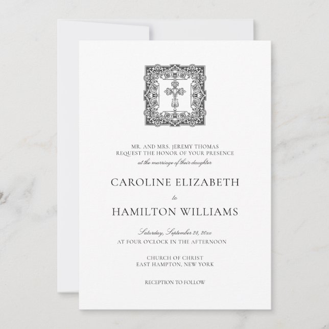 Caroline Simple Black Script Christian Wedding Invitation (Front)