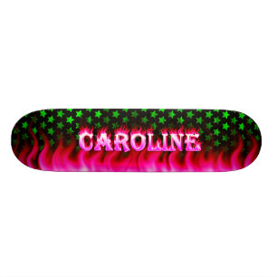 Caroline skateboard pink fire and flames design.