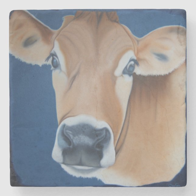 'Caroline's Cow' Stone Coaster (Front)