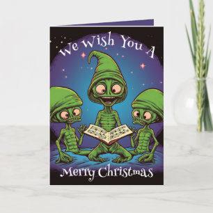 Caroling Aliens Christmas Card