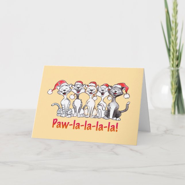 Caroling Cats in Santa Hats Christmas Card (Front)