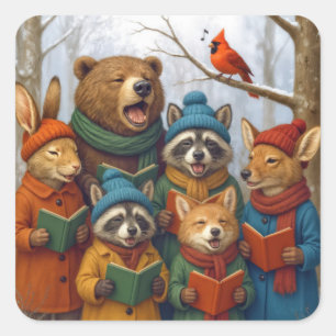 Caroling Christmas Forest Animals  Square Sticker