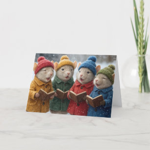 Caroling Christmas Mice In Snow Card