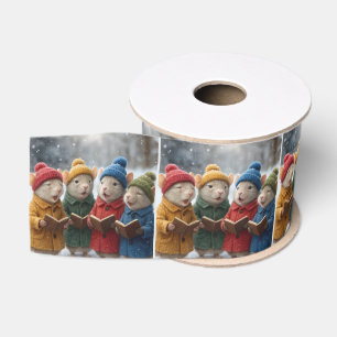 Caroling Christmas Mice In Snow Grosgrain Ribbon