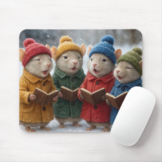 Caroling Christmas Mice In Snow Mouse Mat (With Mouse)