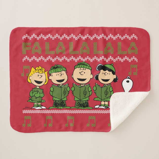 Caroling Christmas Sweater Graphic Sherpa Blanket (Front (Horizontal))