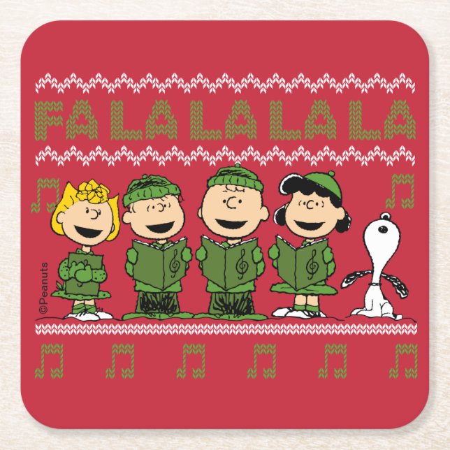 Caroling Christmas Sweater Graphic Square Paper Coaster (Front)