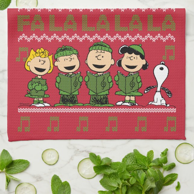 Caroling Christmas Sweater Graphic Tea Towel (Folded)