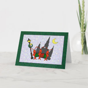 Caroling Crawfish / Lobster Cathedral Christmas Holiday Card