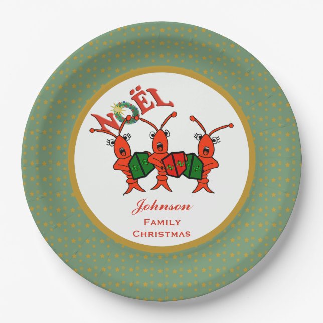 Caroling Crawfish Lobsters Noel Paper Plate (Front)